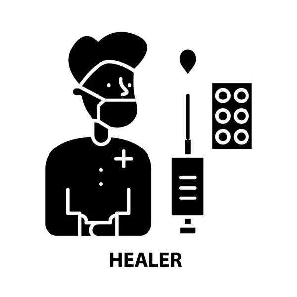 Healer icon, black vector sign with editable strokes, concept illustration — Stock Vector