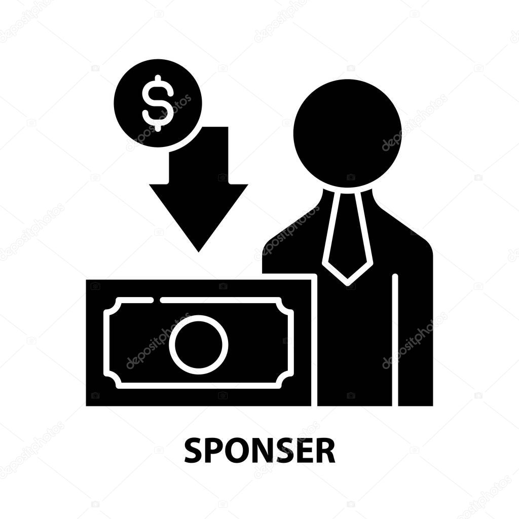 sponser icon, black vector sign with editable strokes, concept illustration