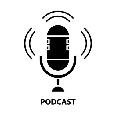 podcast simgesi, düzenlenebilir vuruşları olan siyah vektör işareti, konsept illüstrasyon