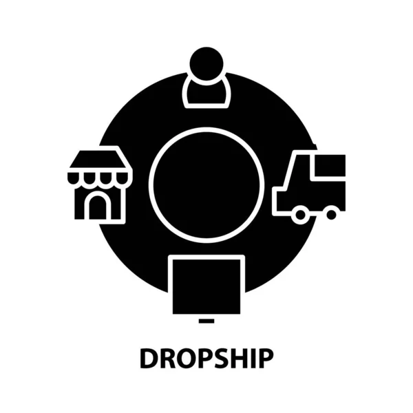 Ikona dropship, černá vektorová značka s upravitelnými tahy, koncept ilustrace — Stockový vektor