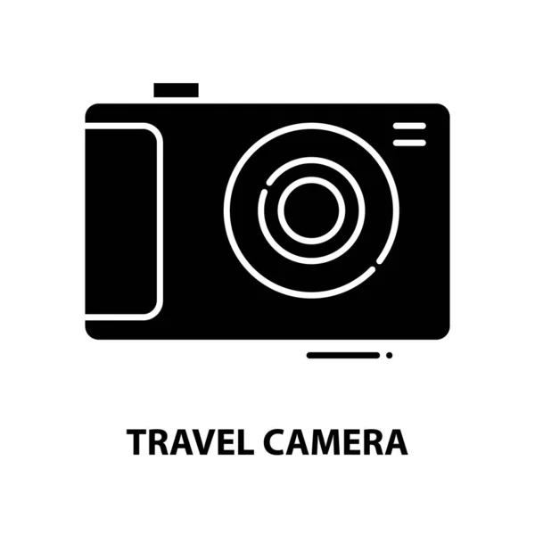 Значок камери подорожі, чорний векторний знак зі зміненими штрихами, концептуальна ілюстрація — стоковий вектор