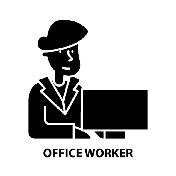Ícone de trabalhador de escritório, sinal de vetor preto com traços editáveis, ilustração conceito —  Vetores de Stock