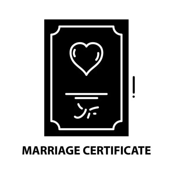 Icono de certificado de matrimonio, signo de vector negro con trazos editables, ilustración de concepto — Archivo Imágenes Vectoriales