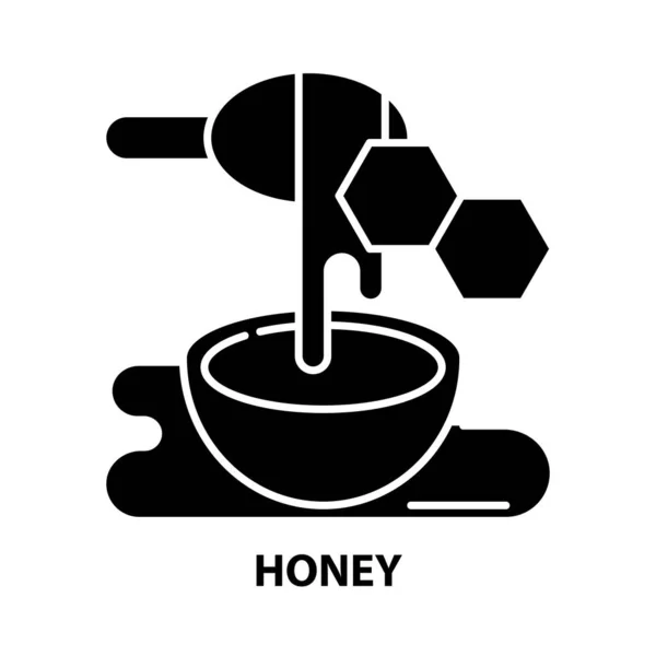 蜂蜜图标,带有可编辑笔划的黑色矢量符号,概念图 — 图库矢量图片