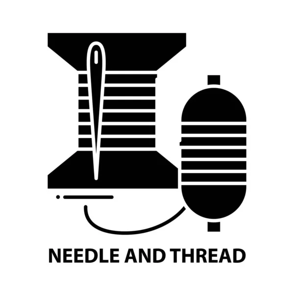 針と糸のアイコン編集可能なストロークと黒のベクトル記号コンセプトイラスト — ストックベクタ