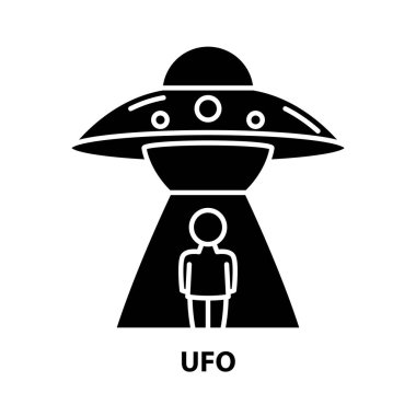 UFO simgesi, düzenlenebilir vuruşlarla siyah vektör işareti, konsept illüstrasyon