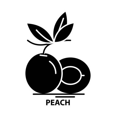 Şeftali simgesi, düzenlenebilir vuruşlarla siyah vektör işareti, konsept illüstrasyon