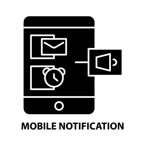 Ícone de notificação móvel, sinal vetorial preto com traços editáveis, ilustração conceito —  Vetores de Stock