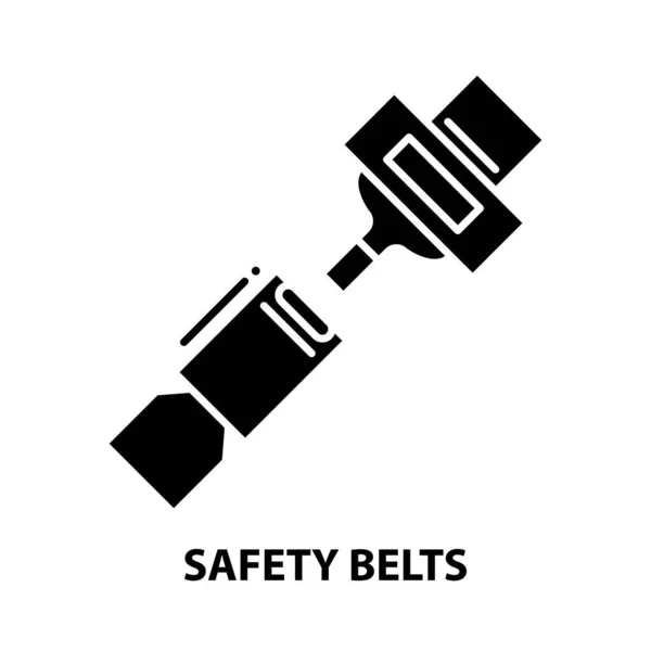 Safety belts icon, black vector sign with editable strokes, concept illustration — Stock Vector