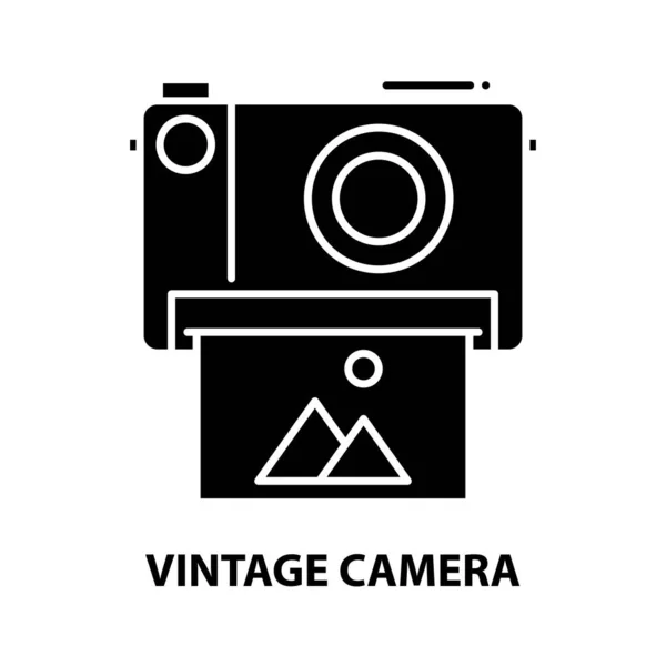 Значок винтажной камеры, черный векторный знак с редактируемыми штрихами, концептуальная иллюстрация — стоковый вектор