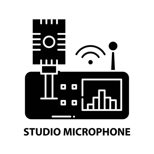 Icono de micrófono de estudio, signo de vector negro con movimientos editables, ilustración de concepto — Vector de stock
