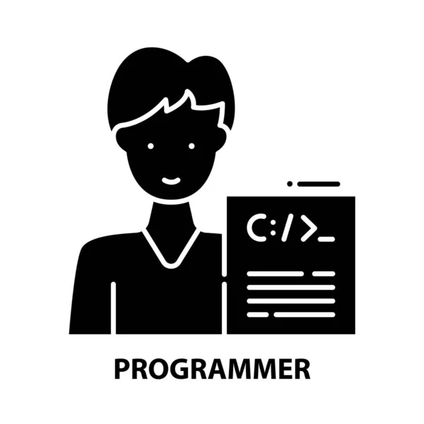 Icona simbolo programmatore, segno vettoriale nero con tratti modificabili, illustrazione concettuale — Vettoriale Stock