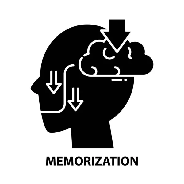 Ícone de memorização, sinal vetorial preto com traços editáveis, ilustração conceito —  Vetores de Stock