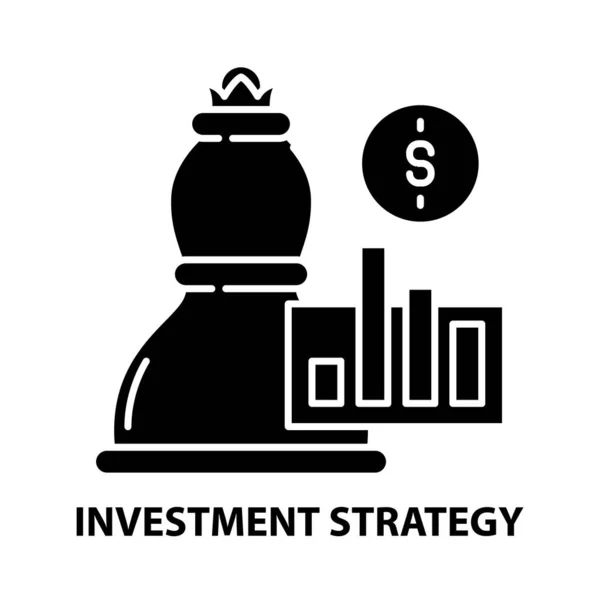 Ikona investiční strategie, černý vektorový znak s upravitelnými tahy, koncept ilustrace — Stockový vektor