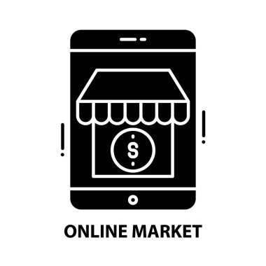çevrimiçi pazar simgesi, düzenlenebilir vuruşlarla kara vektör işareti, konsept illüstrasyon