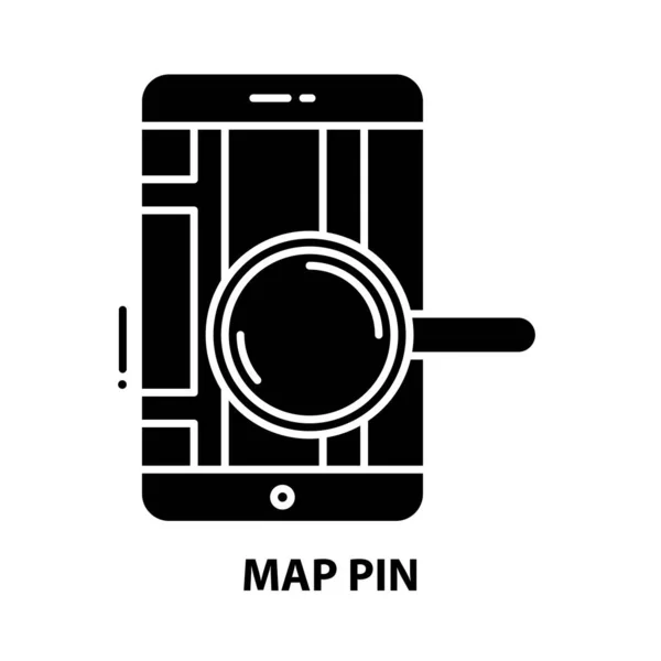 Icono de pin de mapa, signo de vector negro con trazos editables, ilustración de concepto — Vector de stock