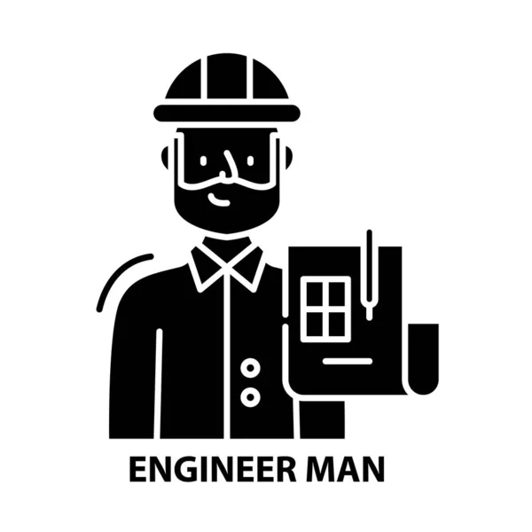 Ingenieur-Mann-Ikone, schwarzes Vektorzeichen mit editierbaren Strichen, Konzeptillustration — Stockvektor