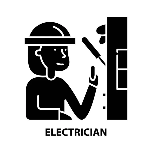 Elektriker-Ikone, schwarzes Vektorschild mit editierbaren Strichen, Konzeptillustration — Stockvektor