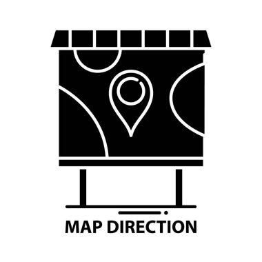 Harita yön simgesi, düzenlenebilir vuruşlu siyah vektör işareti, konsept illüstrasyon