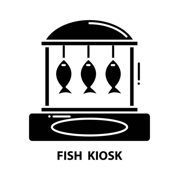 Fischkiosk-Symbol, schwarzes Vektorschild mit editierbaren Strichen, Konzeptillustration — Stockvektor