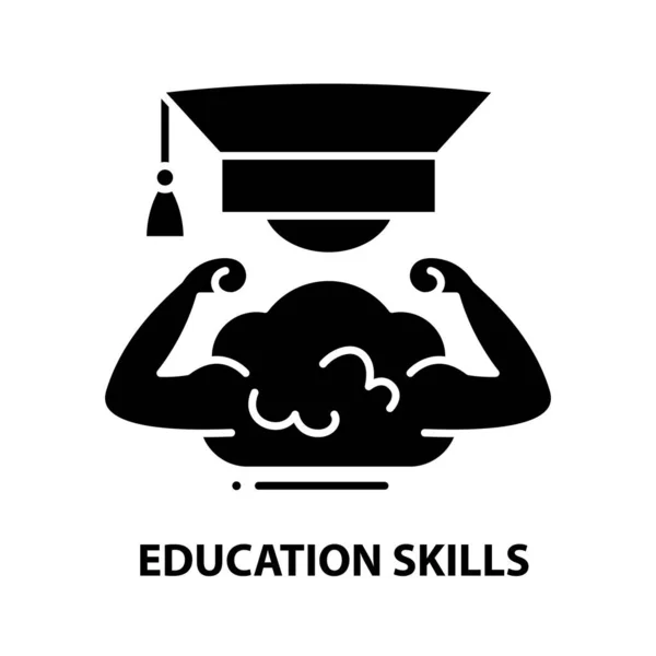 Ícone de símbolo de habilidades de educação, sinal de vetor preto com traços editáveis, ilustração de conceito —  Vetores de Stock