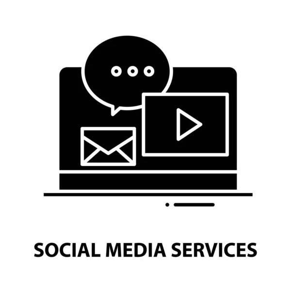 Icono de servicios de redes sociales, signo de vector negro con trazos editables, ilustración de concepto — Vector de stock