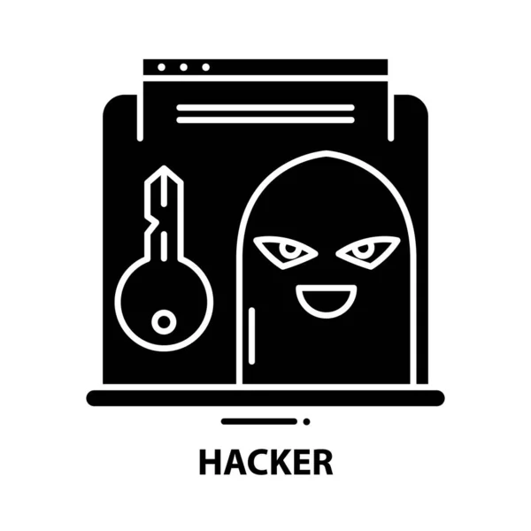 Hacker-Symbol, schwarzes Vektorzeichen mit editierbaren Strichen, Konzeptillustration — Stockvektor
