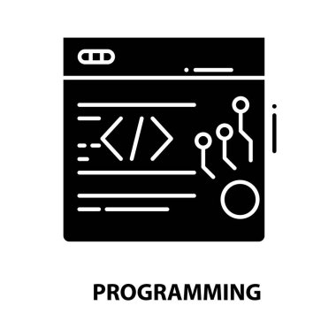 programlama simgesi simgesi, düzenlenebilir vuruşlarla siyah vektör işareti, konsept illüstrasyon