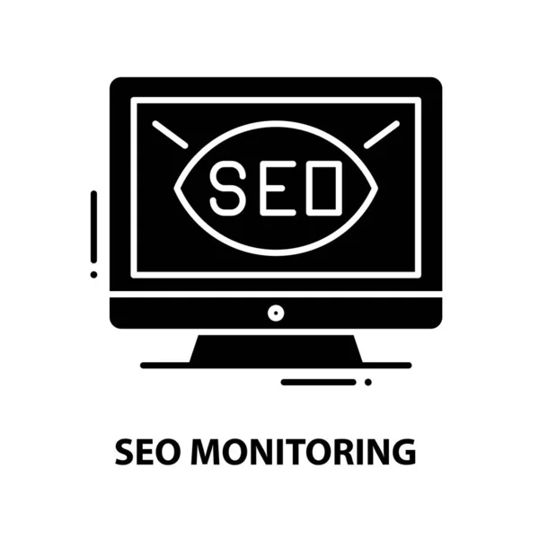 Seo icono de monitoreo, signo de vector negro con trazos editables, ilustración de concepto — Archivo Imágenes Vectoriales