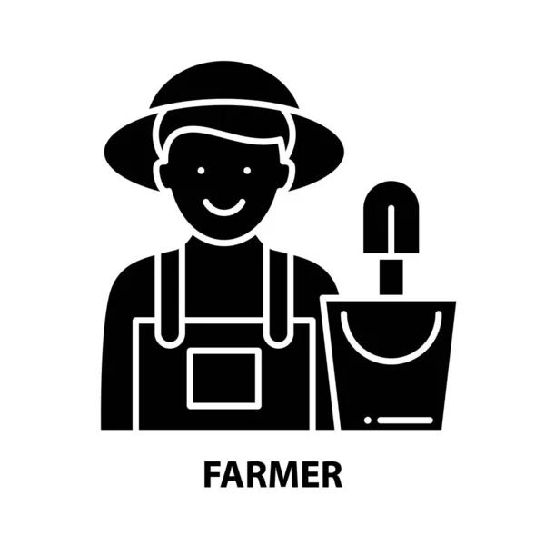 Çiftçi simgesi, siyah vektör işareti, düzenlenebilir vuruşlar, konsept illüstrasyon — Stok Vektör