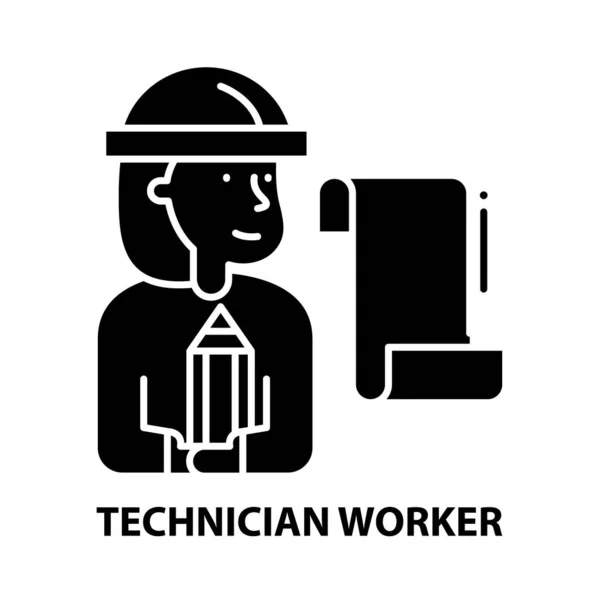 Icono de trabajador técnico, signo de vector negro con trazos editables, ilustración de concepto — Vector de stock