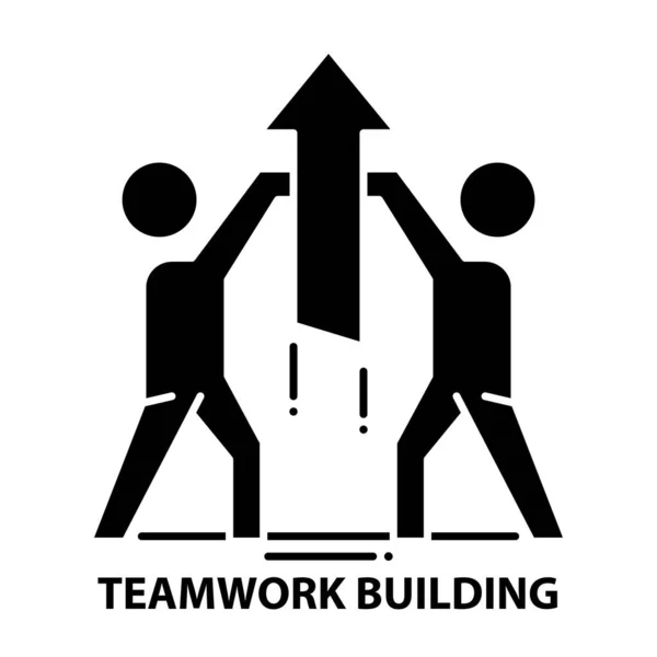 Icono de construcción de trabajo en equipo, signo de vector negro con trazos editables, ilustración de concepto — Vector de stock