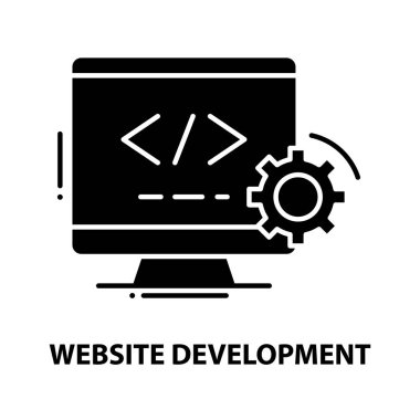 Web sitesi geliştirme simgesi, düzenlenebilir vuruşlara sahip siyah vektör işareti, konsept illüstrasyon