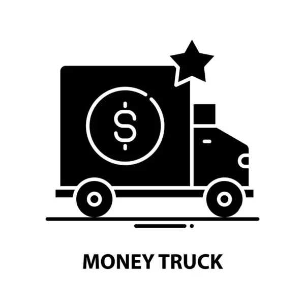 Icono de camión de dinero, signo de vector negro con movimientos editables, ilustración de concepto — Vector de stock