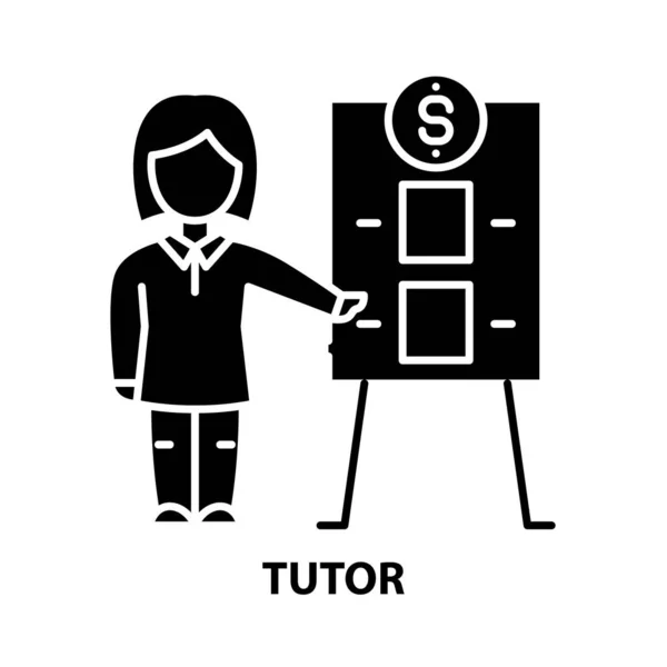 Ícone do tutor, sinal vetorial preto com traços editáveis, ilustração conceito — Vetor de Stock