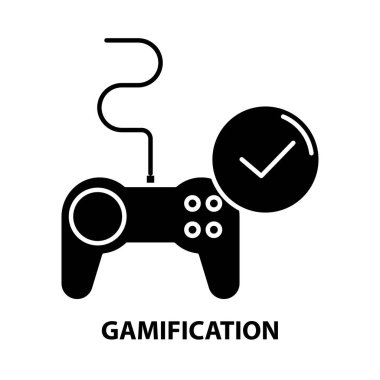 gamification simgesi, düzenlenebilir vuruşları olan siyah vektör işareti, konsept illüstrasyon