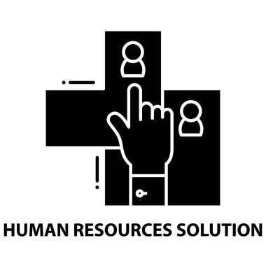 İnsan kaynakları çözümleri simgesi, düzenlenebilir vuruşlarla siyah vektör işareti, konsept illüstrasyon
