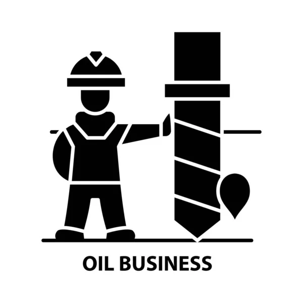 Значок нефтяного бизнеса, черный векторный знак с редактируемыми штрихами, концептуальная иллюстрация — стоковый вектор