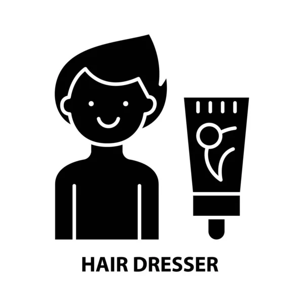 Иконка парикмахера, черный векторный знак с редактируемыми штрихами, концептуальная иллюстрация — стоковый вектор