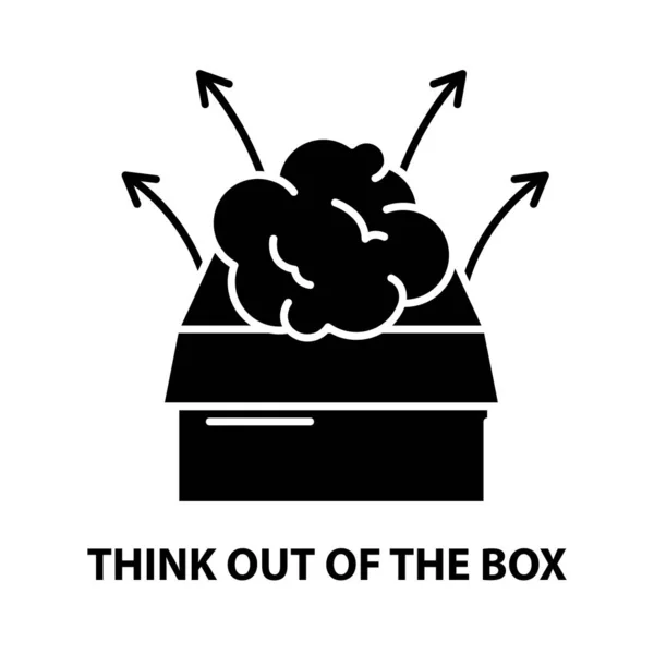 Pensar fora do ícone da caixa, sinal de vetor preto com traços editáveis, ilustração conceito —  Vetores de Stock