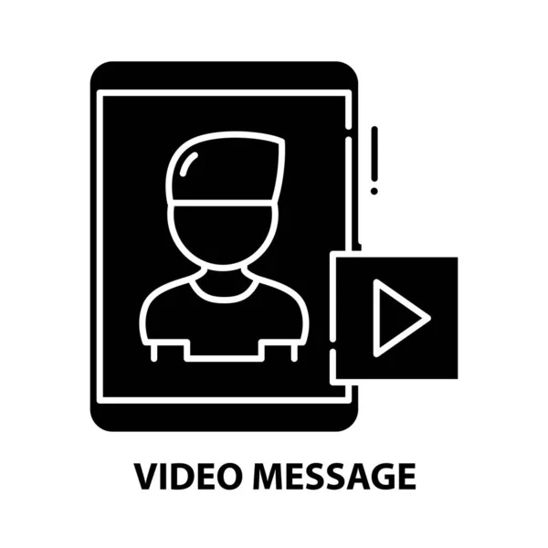 Εικονίδιο μηνύματος βίντεο, μαύρο σύμβολο διάνυσμα με επεξεργάσιμο εγκεφαλικά επεισόδια, εικονογράφηση έννοια — Διανυσματικό Αρχείο