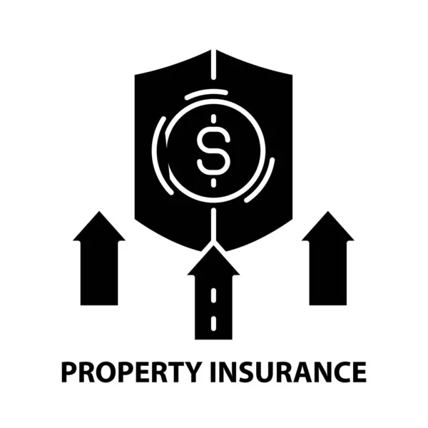 Ícone de seguro de propriedade, sinal de vetor preto com traços editáveis, ilustração conceito — Vetor de Stock