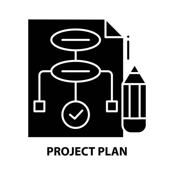 项目计划图标,带有可编辑笔划的黑色矢量符号,概念图 — 图库矢量图片