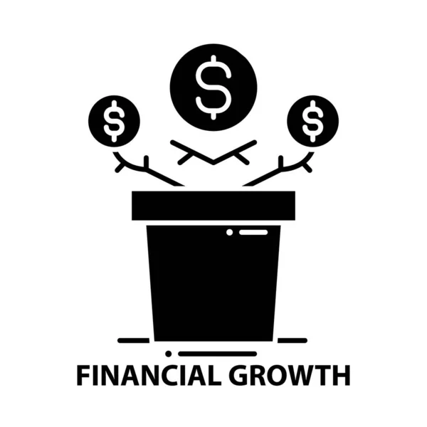 财务增长图标，带有可编辑笔划的黑色矢量符号，概念说明 — 图库矢量图片