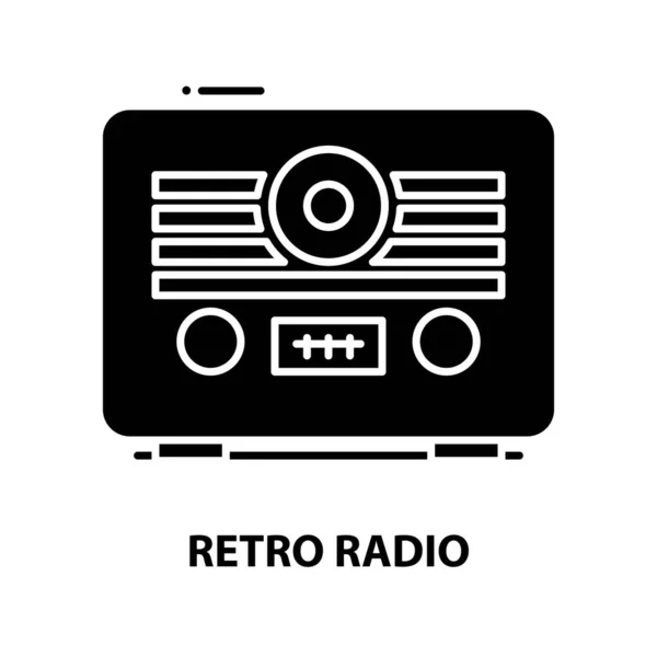 Retro radio icon, black vector sign with editable strokes, concept illustration — Stock Vector