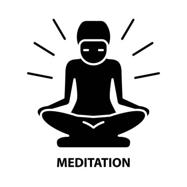 Meditasyon simgesi, düzenlenebilir vuruşlarla siyah vektör işareti, konsept illüstrasyon