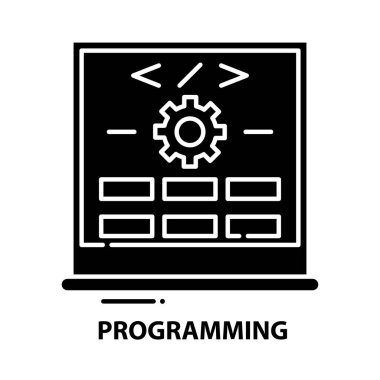 programlama simgesi, düzenlenebilir vuruşlarla siyah vektör işareti, konsept illüstrasyon