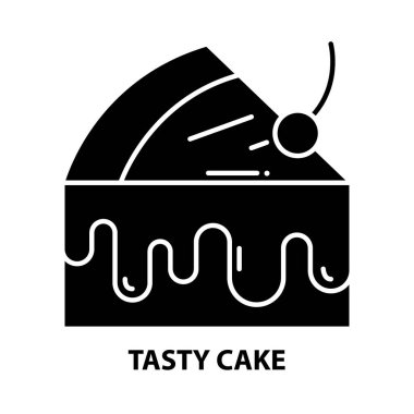 Lezzetli pasta simgesi, siyah vektör işareti, düzenlenebilir vuruşlar, konsept çizimi