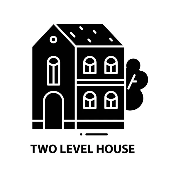 2 개의 레벨 하우스 아이콘, 편집 가능 한 획이 있는 검은 벡터 표시, 컨셉트 삽화 — 스톡 벡터