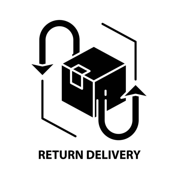 Return delivery icon, black vector sign with editable strokes, concept illustration — Stockvector